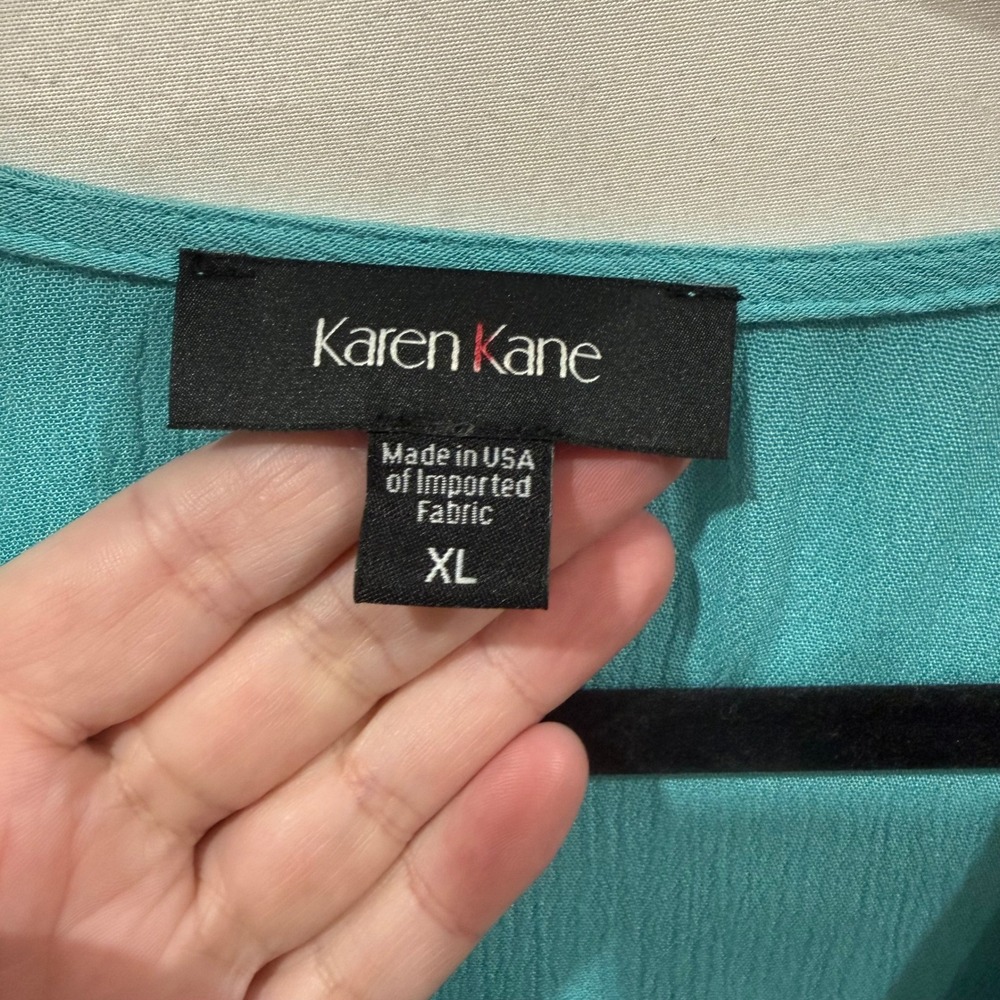 Karen Kane Island Rhythm Layer Drape Top Aqua XL Made in USA - Picture 3 of 7